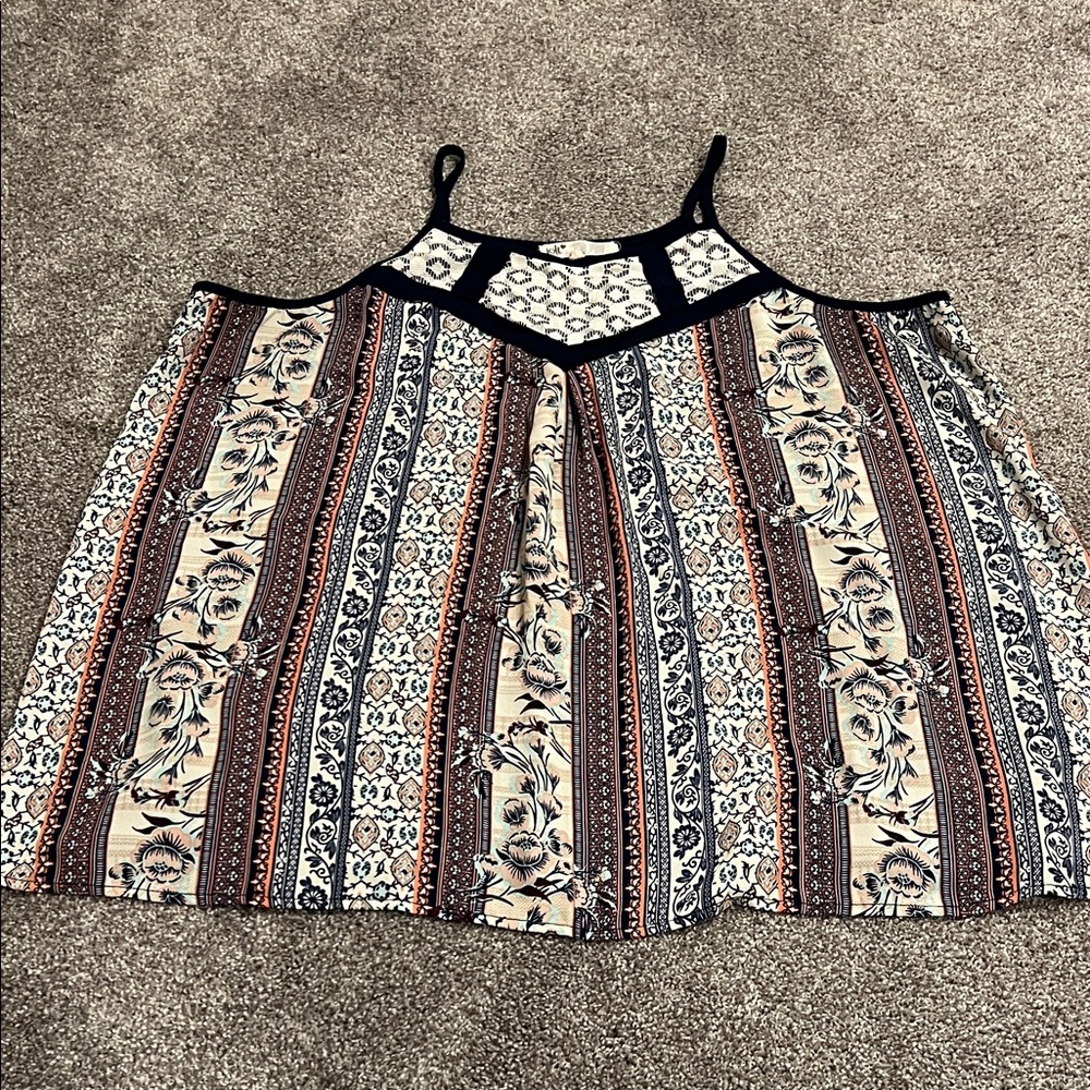 Jolt Navy and Cream Floral Lace Flowy Detail Top